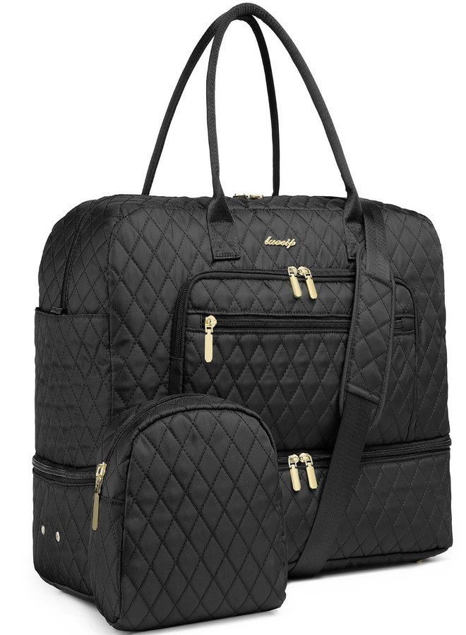LUOCIP Large Women Travel Duffle Bag, Carry on Bag with Wet Toiletry Pocket for Overnight, Weekend, Yoga, Gym, Business Trips, Sport and Hospital, Black - Image 1